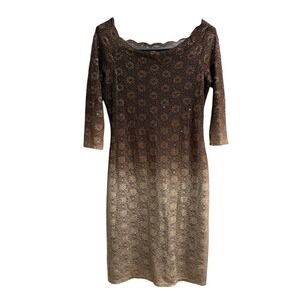 Vintage Onyx Y2K Dress Brown Lace Ombre Lined Off Shoulder Fitted Size 12 Fairy